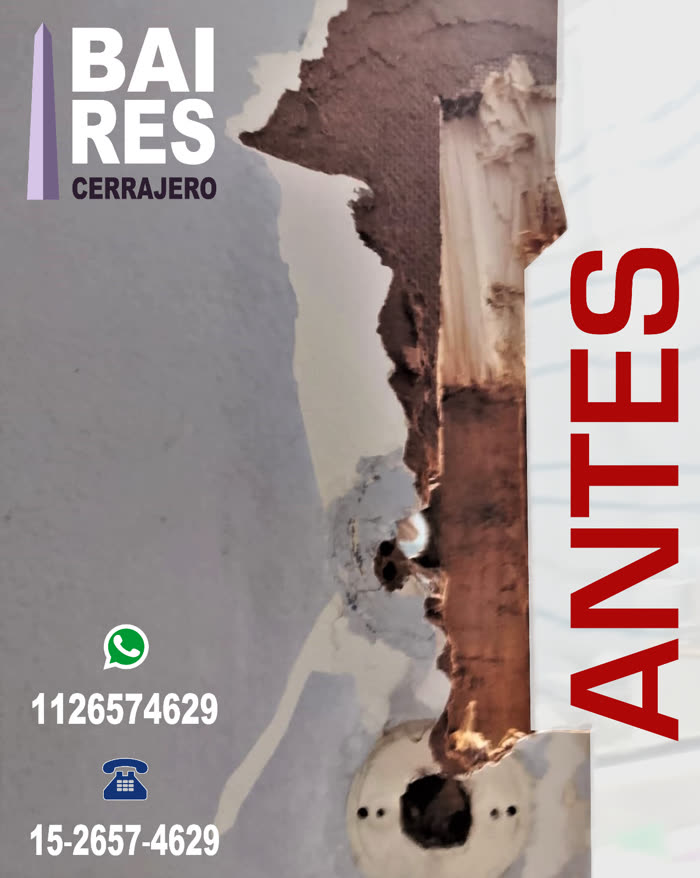 Cambio de cerradura resuelto por BAIRES Cerrajero — antes y después
